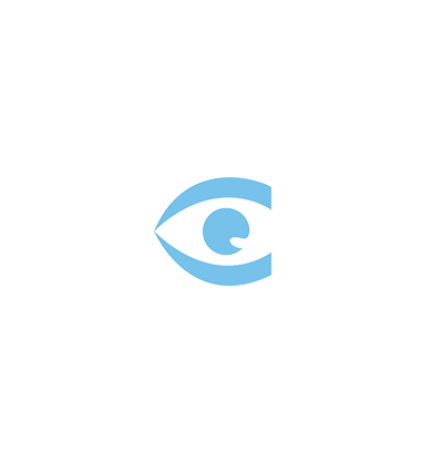 Logo Eye Center, símbolo de olho estilizado em azul claro, identidade visual da clínica de oftalmologia